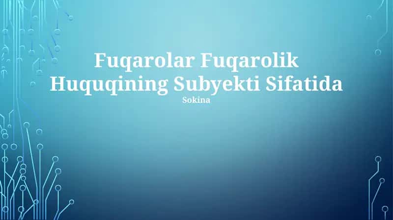 Fuqarolar Fuqarolik Huquqining Subyekti Sifatida