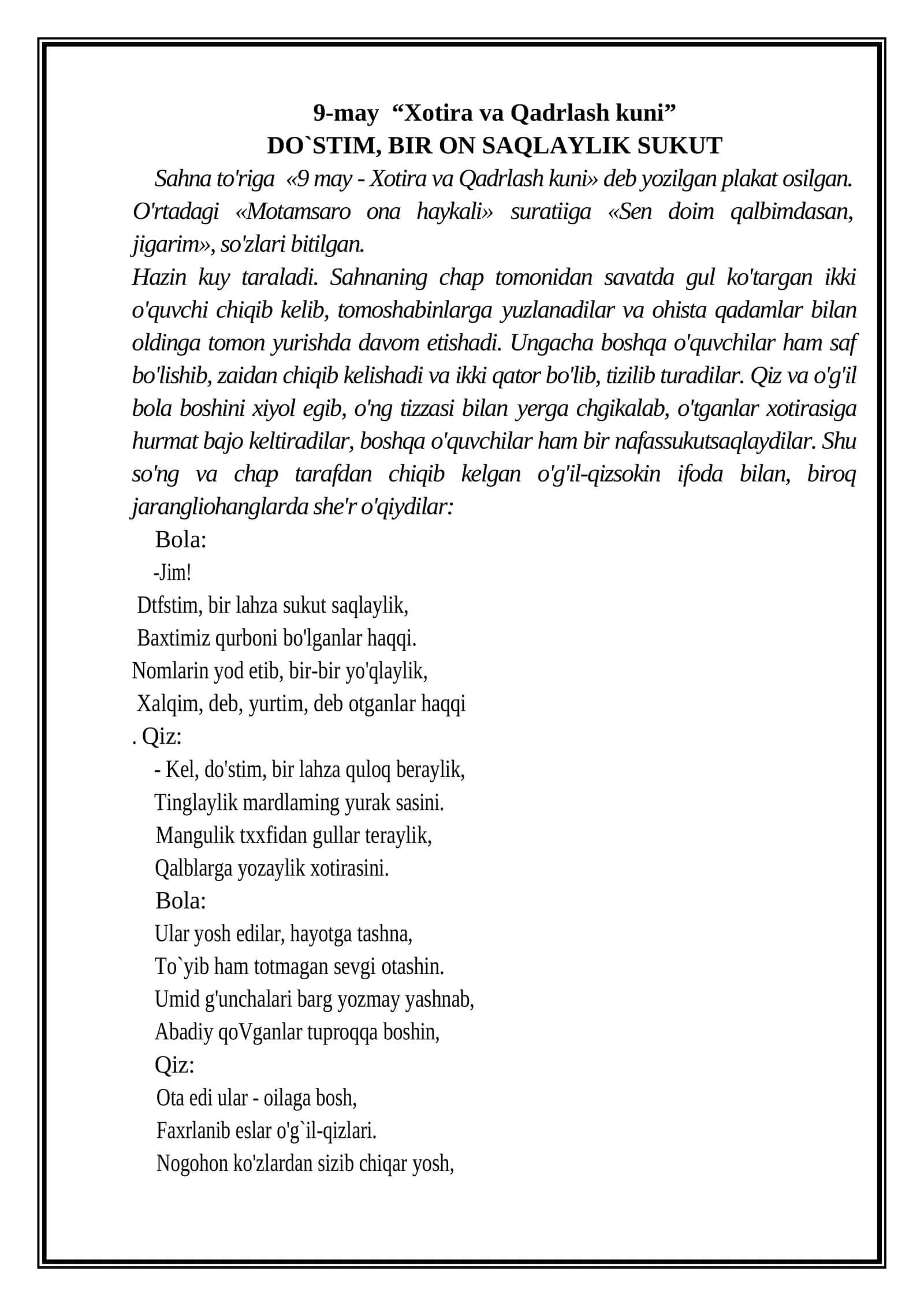 9-may “Xotira va Qadrlash kuni”