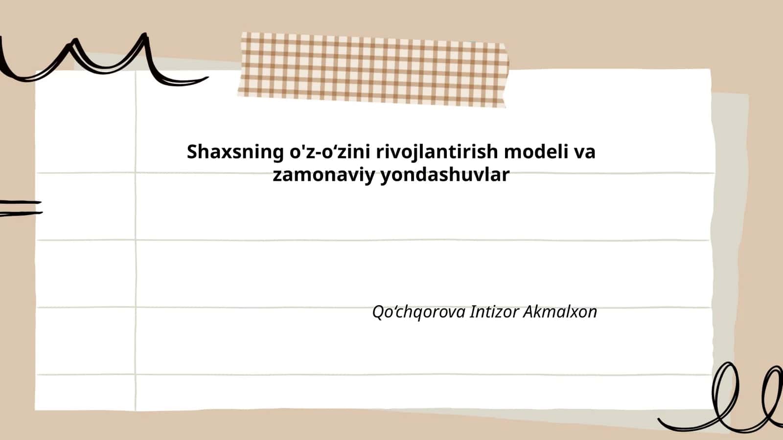 Shaxsning o'z-o‘zini rivojlantirish modeli va zamonaviy yondashuvlar