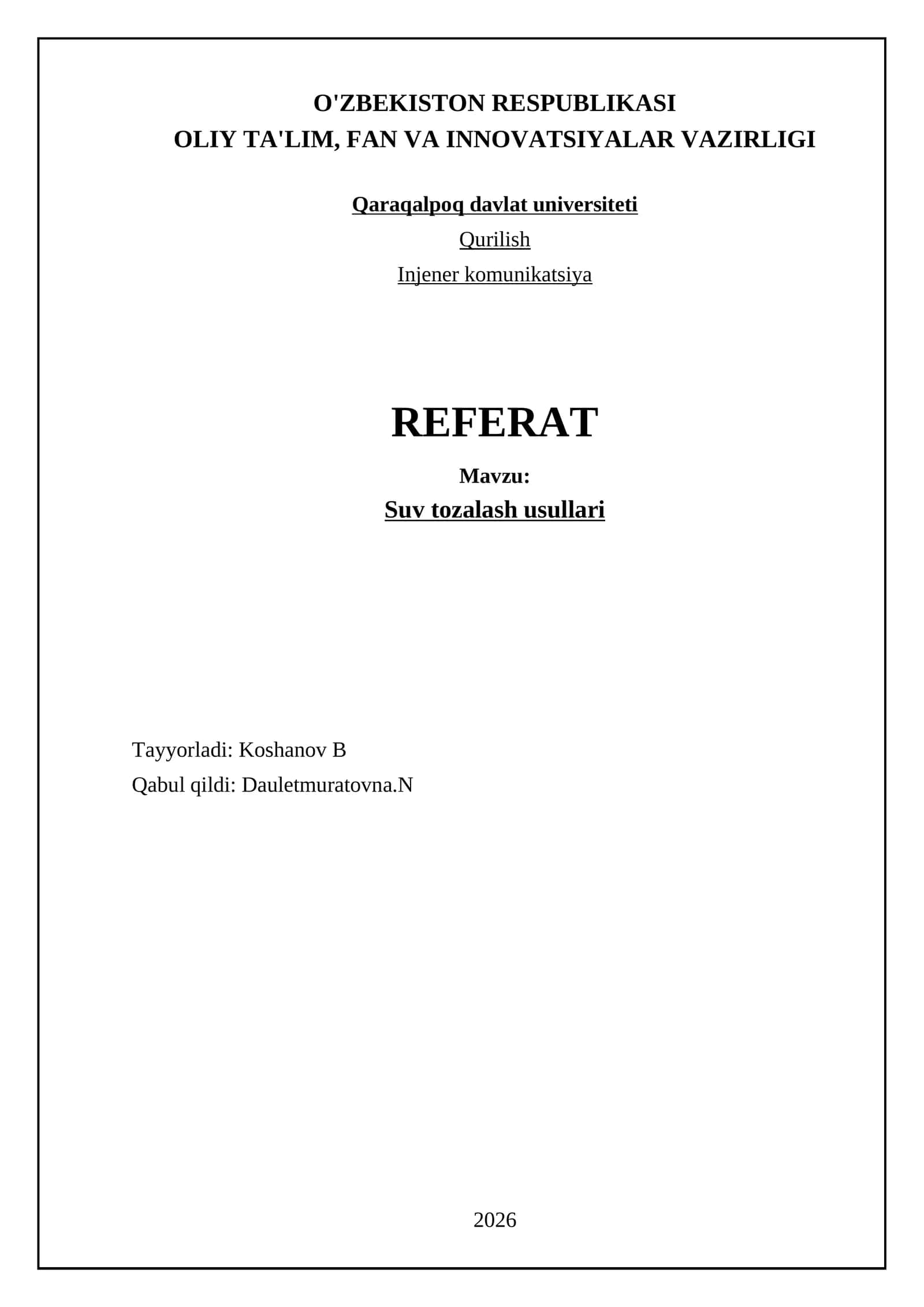 Suv tozalash usullari