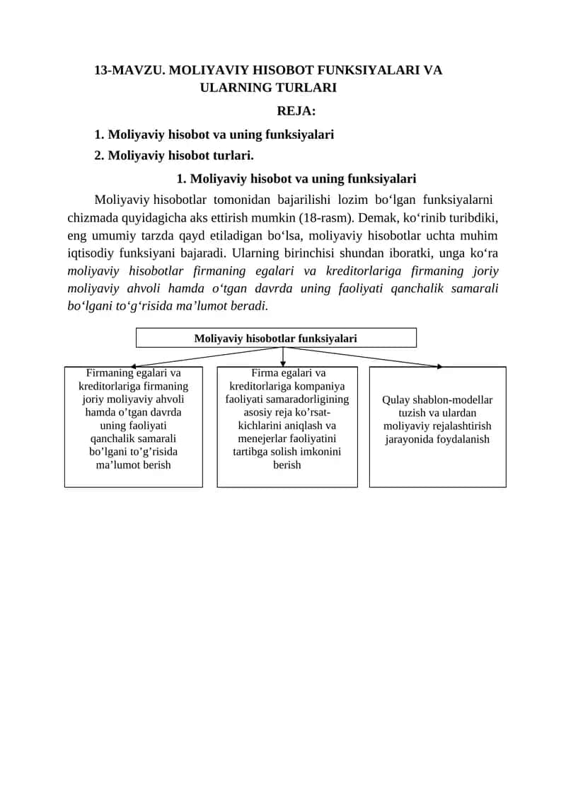 Moliyaviy hisobotlar funksiyalari