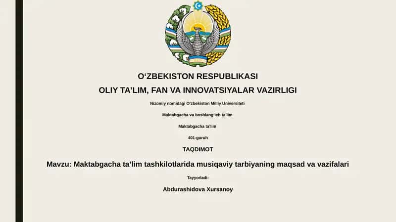 Maktabgacha taʼlimda musiqaviy tarbiya