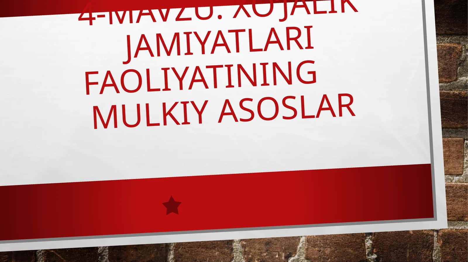 XO‘JALIK JAMIYaTLARI FAOLIYaTINING MULKIY ASOSLAR
