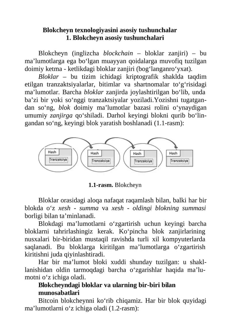 Blokcheyn texnologiyasini asosiy tushunchalar