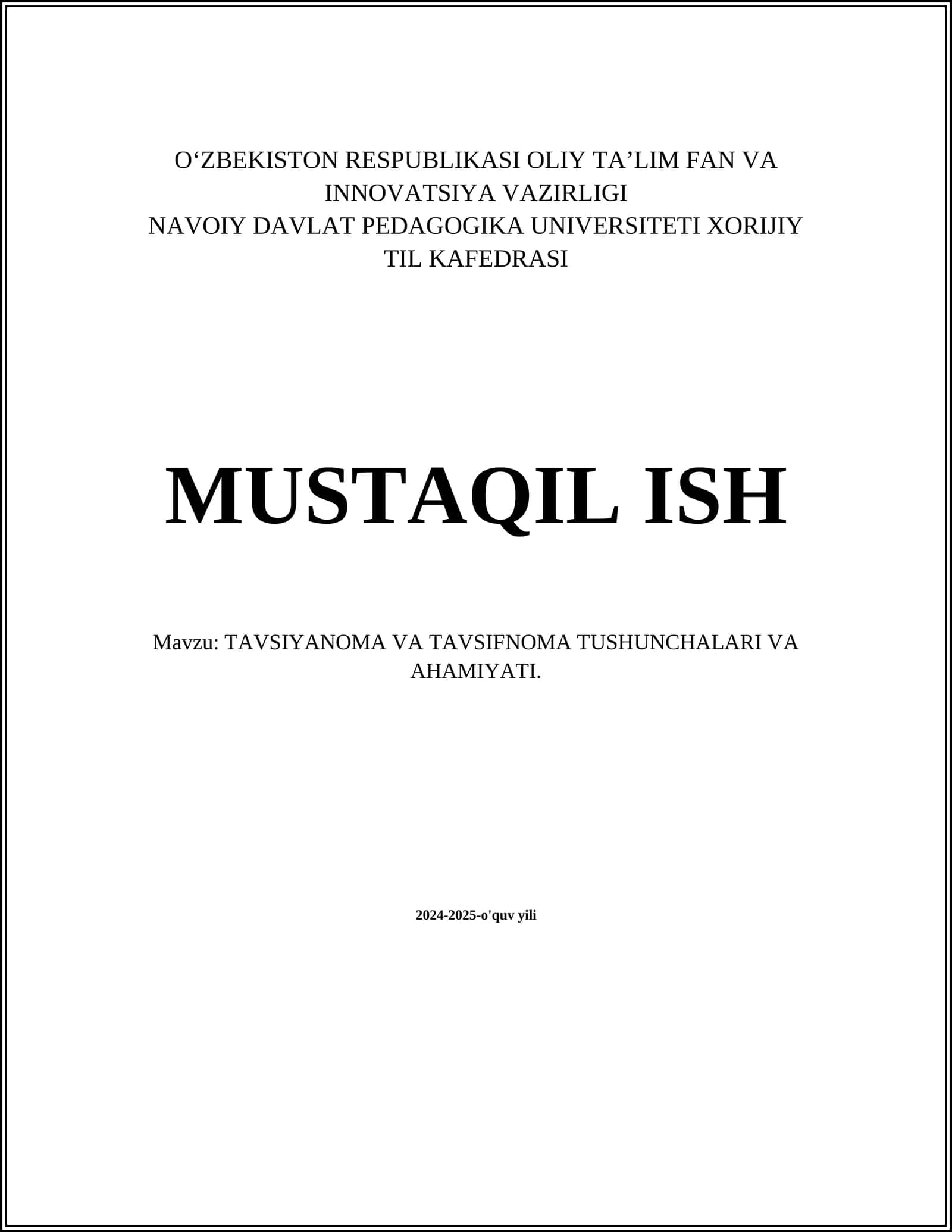 Tavsiyanoma va Tavsifnoma Tushunchalari va Ahmiyati