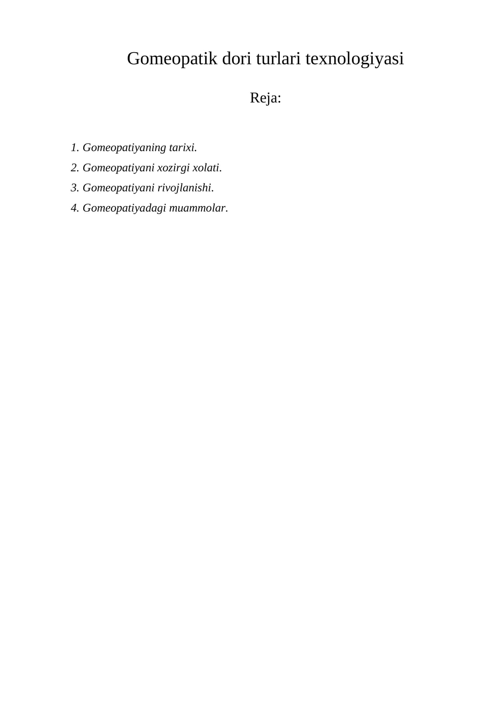 Gomeopatik dori turlari texnologiyasi