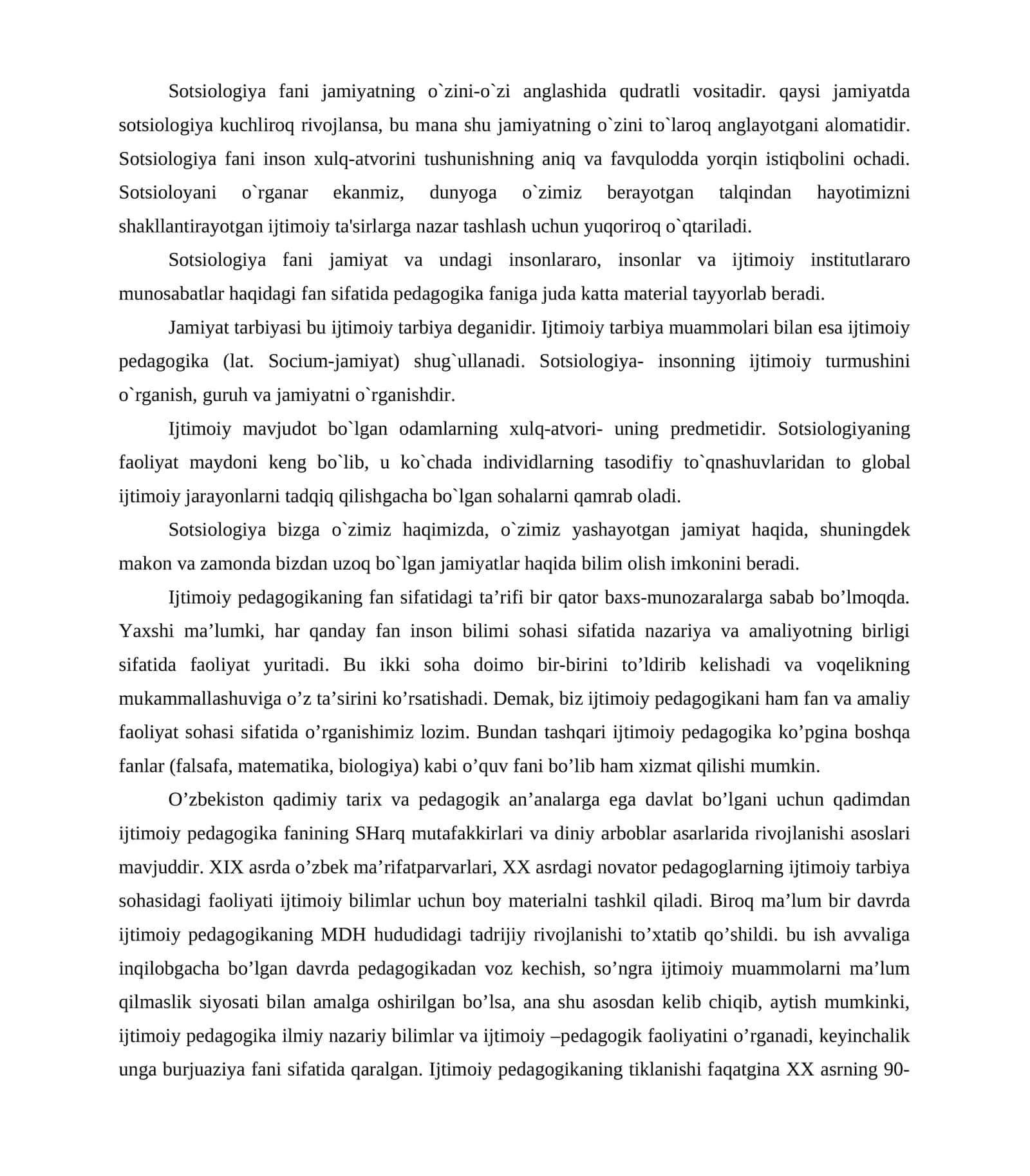 Sotsiologiya fanining ahamiyati