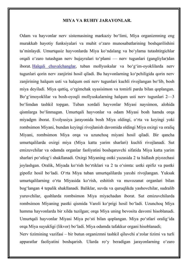 MIYA VA RUHIY JARAYONLAR