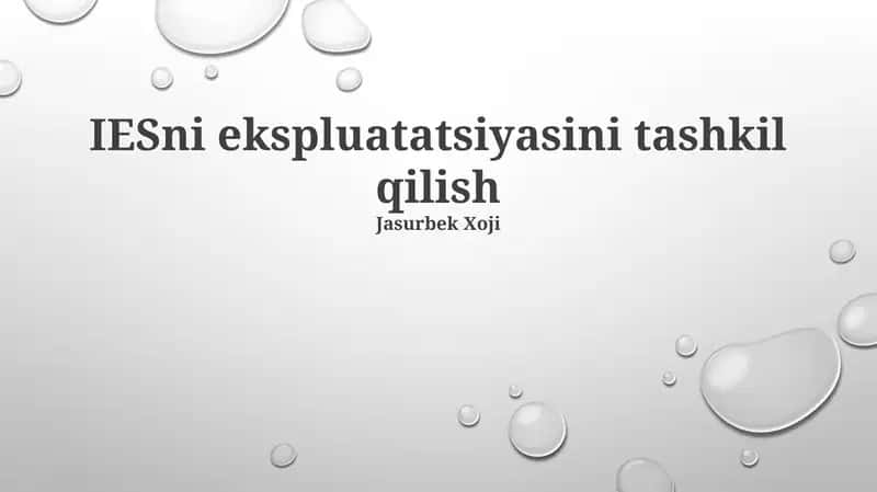 IESni ekspluatatsiyasini tashkil qilish