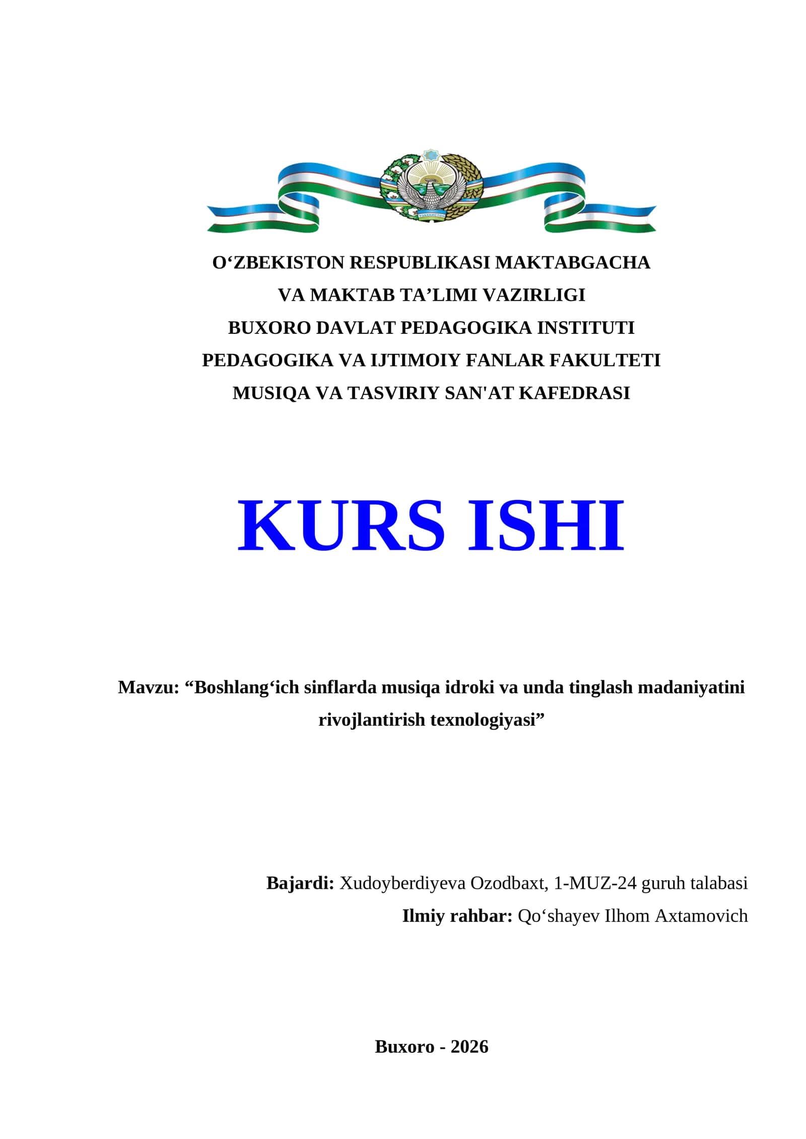 Boshlang‘ich sinflarda musiqa idroki va unda tinglash madaniyatini rivojlantirish texnologiyasi