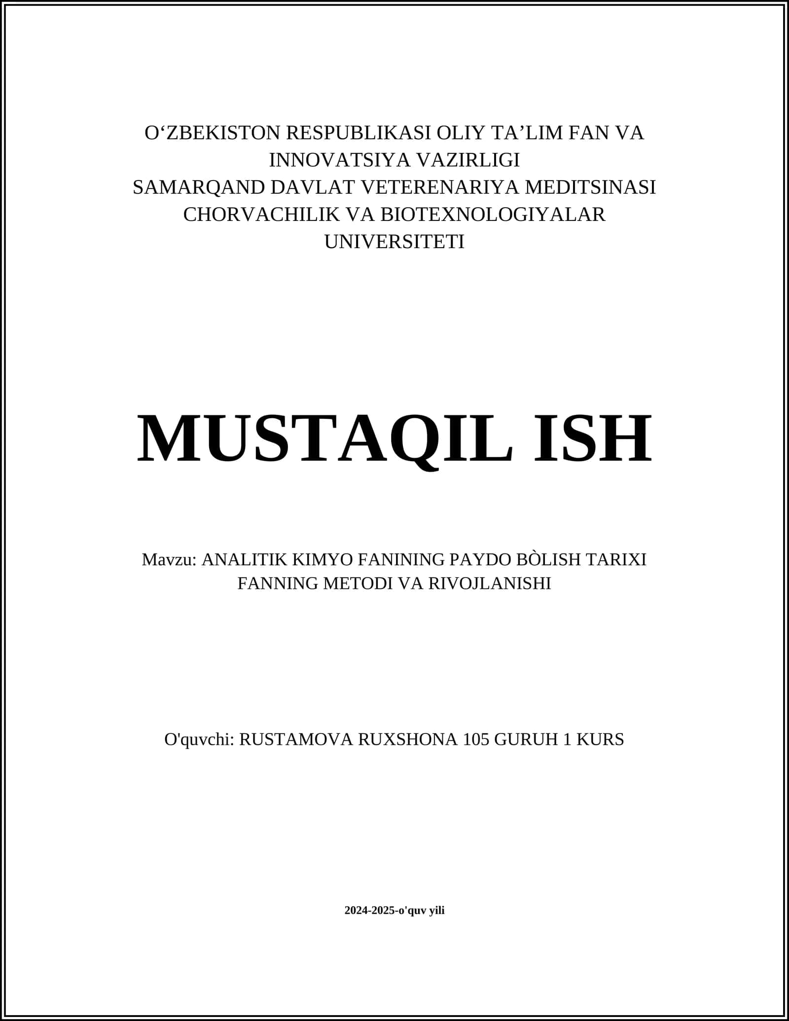 ANALITIK KIMYO FANINING PAYDO BÒLISH TARIXI FANNING METODI VA RIVOJLANISHI