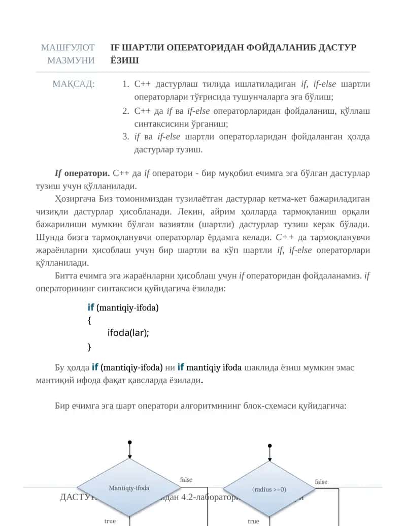 If операторидан фойдаланиб дастур ёзиш