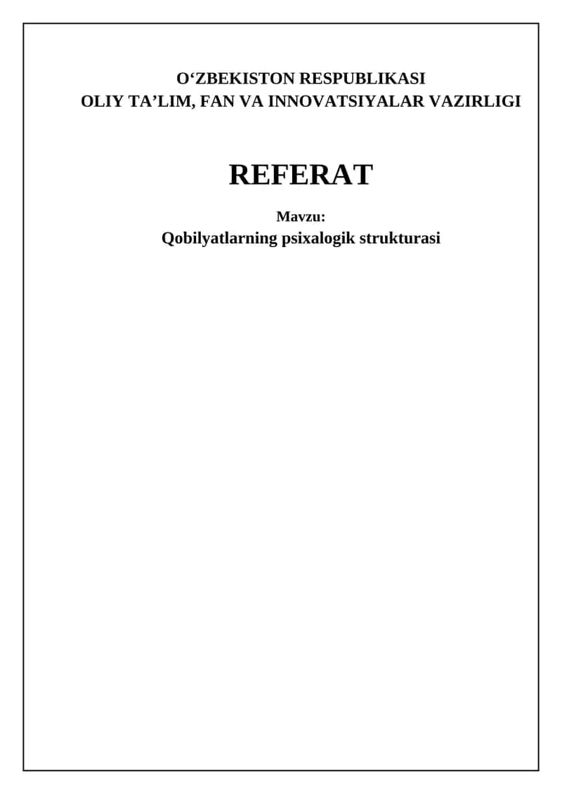 Qobilyatlarning psixalogik strukturasi