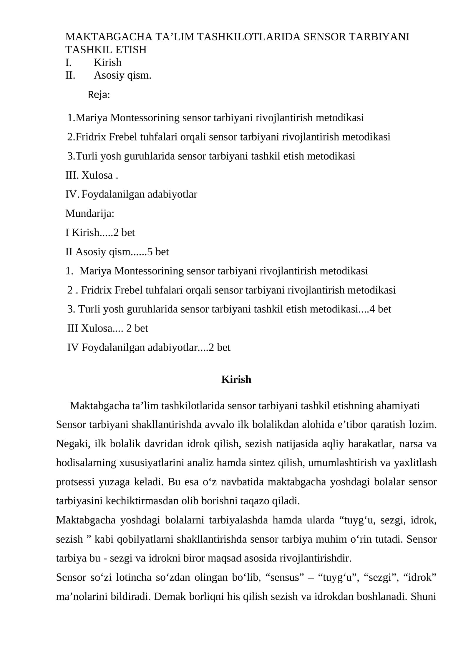 Maktabgacha Ta’lim Tashkilotlarida Sensor Tarbiyani Tashkil Etish
