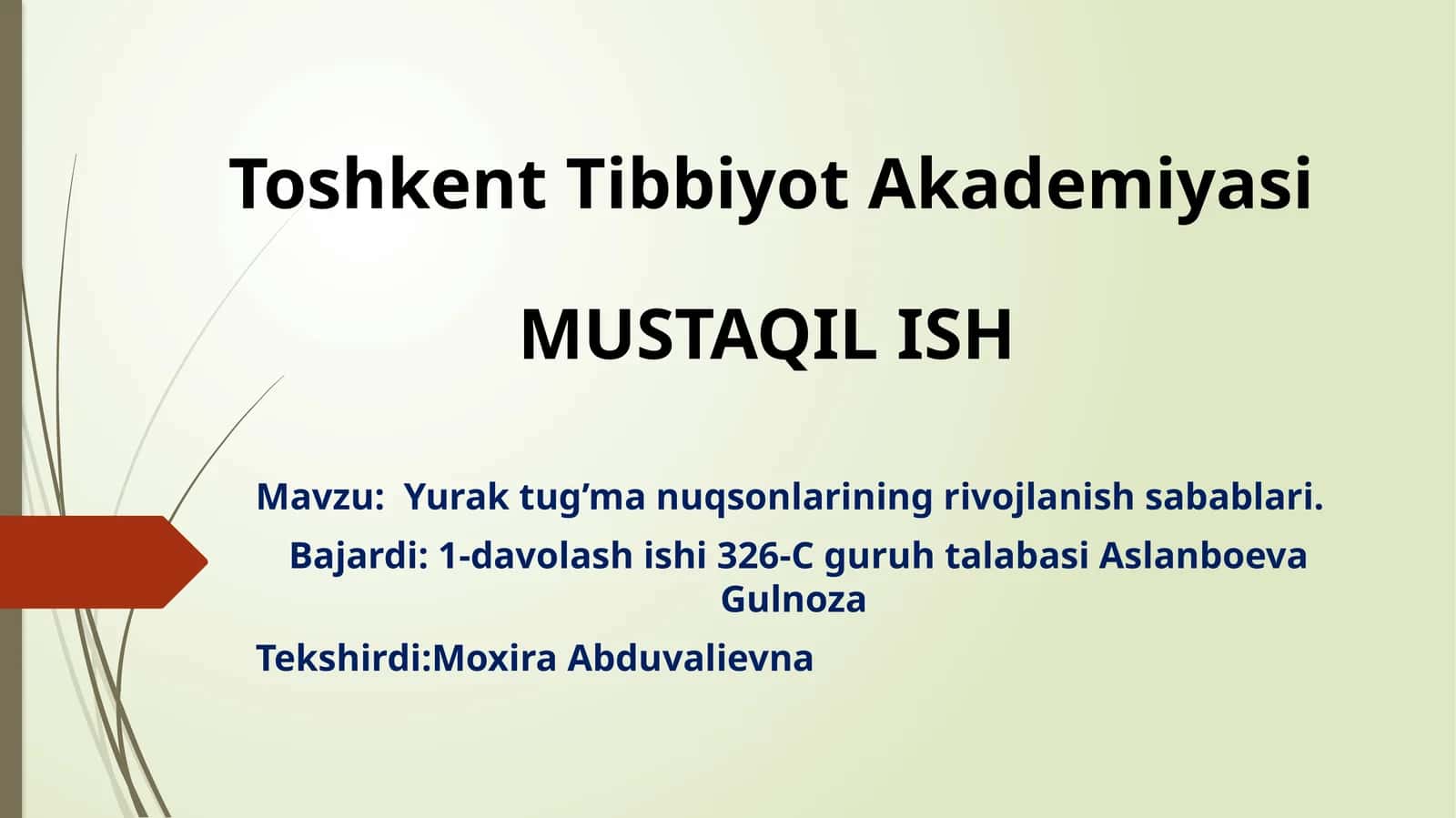 Toshkent Tibbiyot Akademiyasi MUSTAQIL ISH
