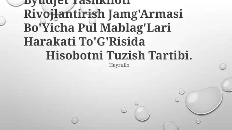 Pul Mablag'Lari Harakati To'G'Risida Hisobot