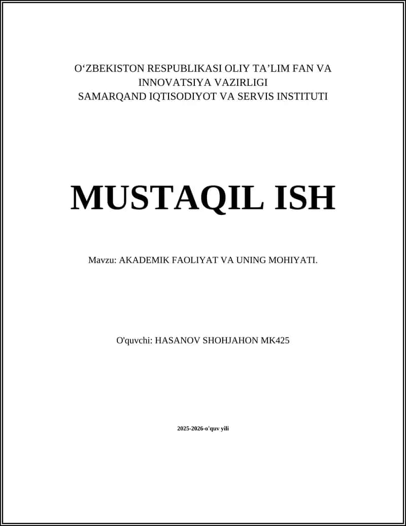 AKADEMIK FAOLIYAT VA UNING MOHIYATI