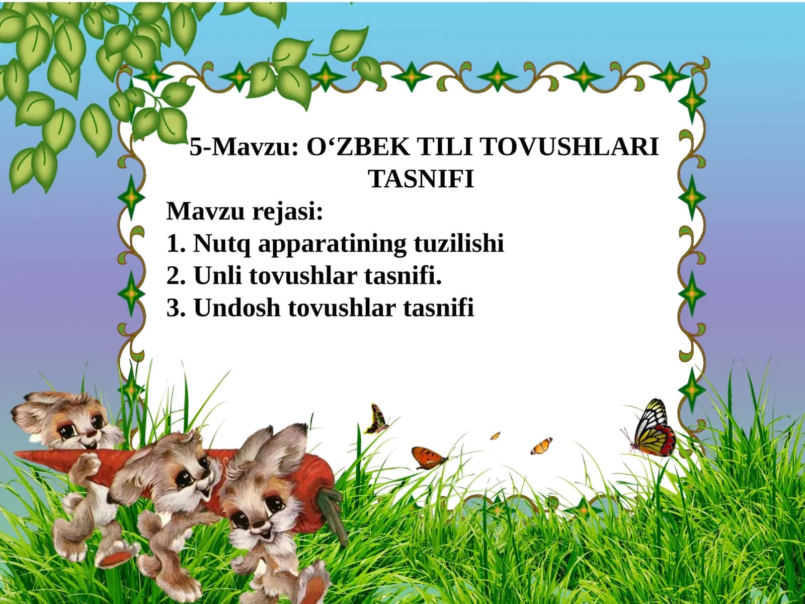 O‘ZBEK TILI TOVUSHLARI TASNIFI