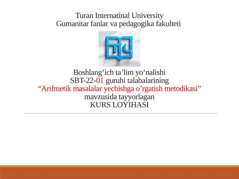 Arifmetik Masalalarni Yechishga O'rgatish Metodikasi