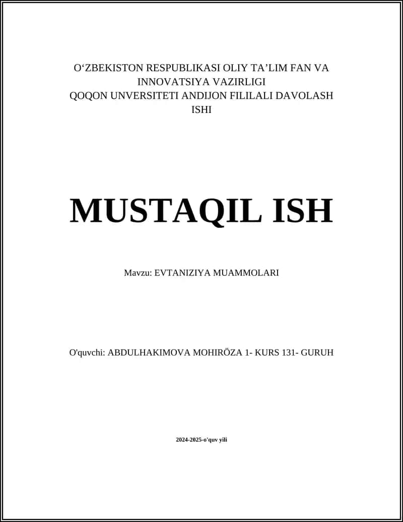 EVTANIZIYA MUAMMOLARI