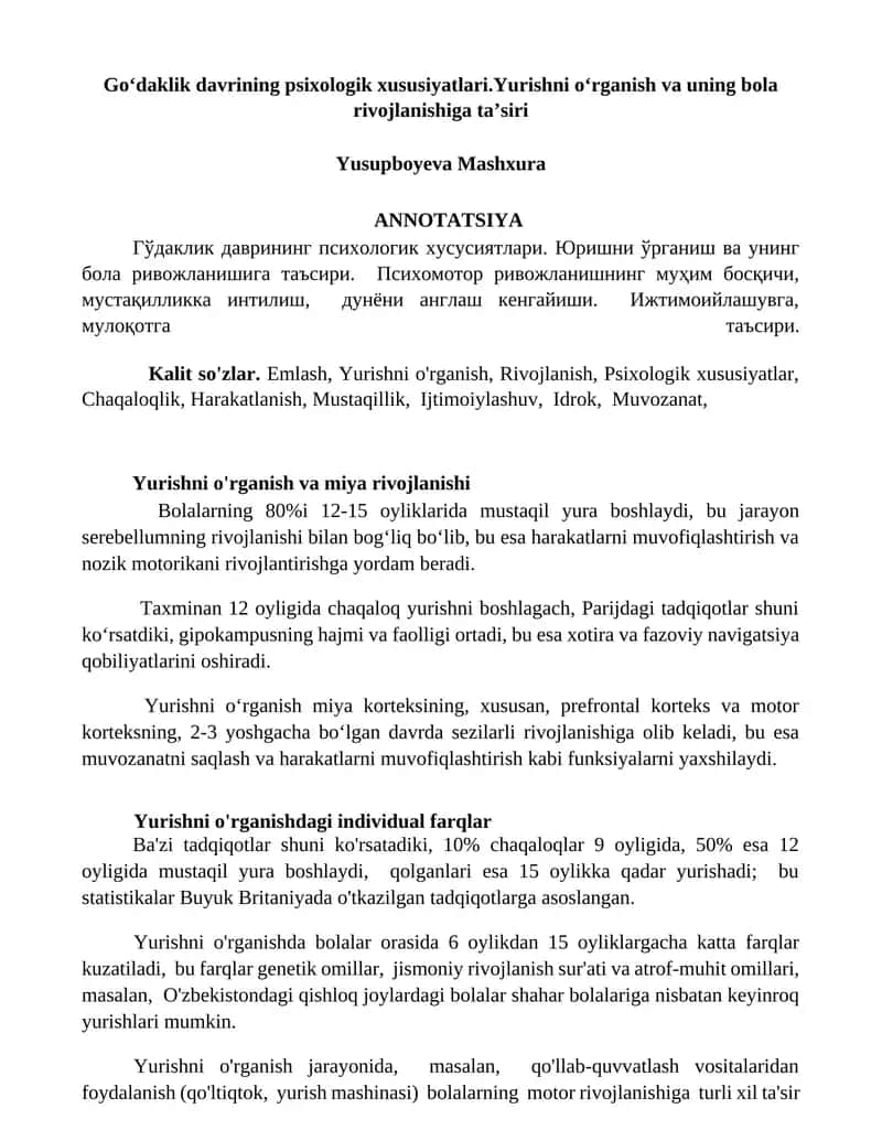 Goʻdaklik davrining psixologik xususiyatlari