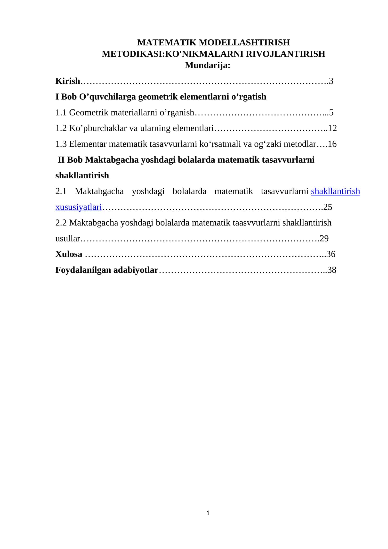 MATEMATIK MODELLASHTIRISH METODIKASI:KO'NIKMALARNI RIVOJLANTIRISH