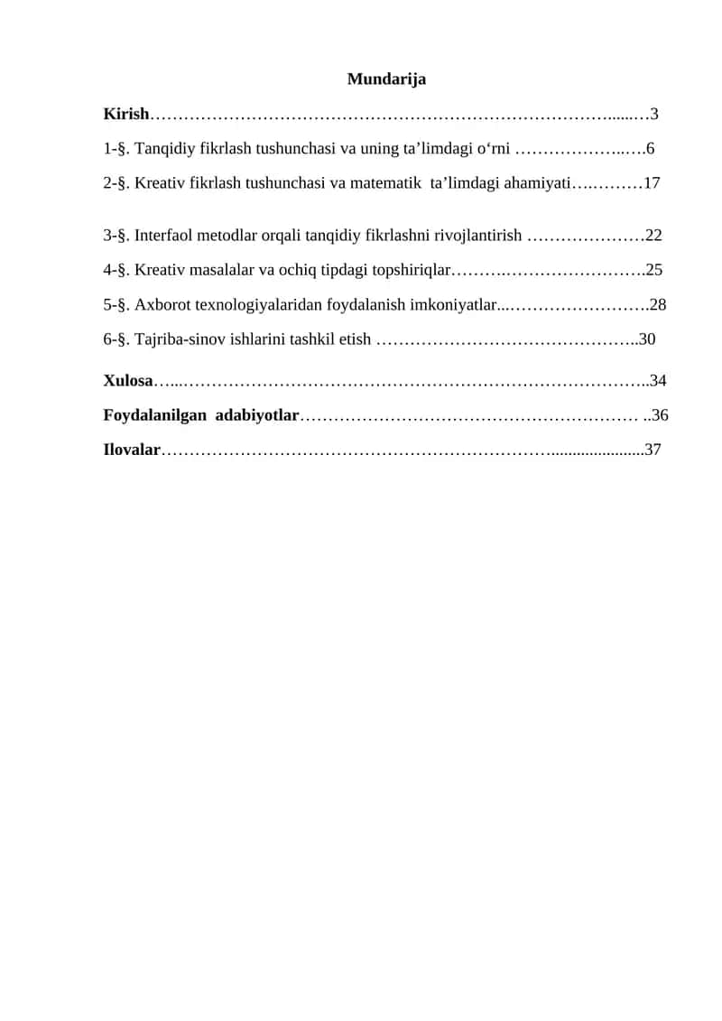 Matematika darslarida o'quvchilarning tanqidiy va kreativ fikrlashini oshirish