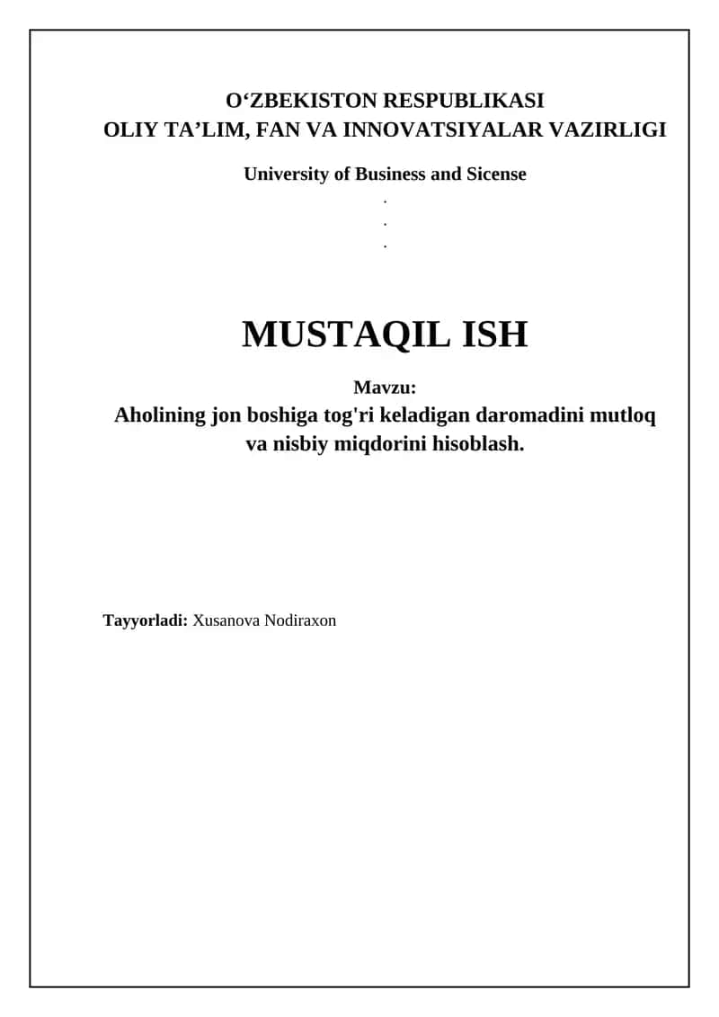 Aholi jon boshiga daromad: Mutlaq va nisbiy ko'rsatkichlar
