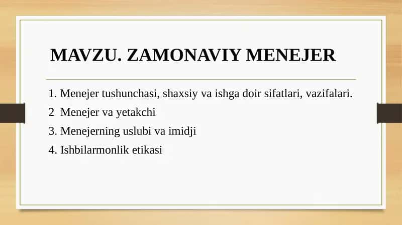 ZAMONAVIY MENEJER
