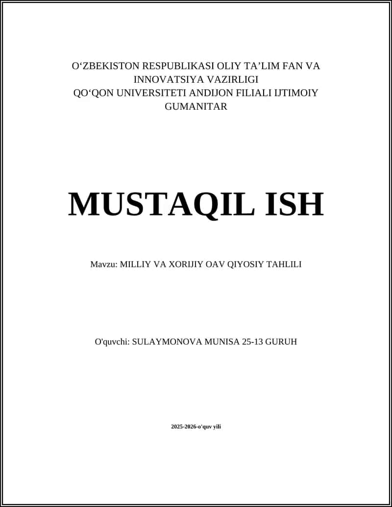 MILLIY VA XORIJIY OAV QIYOSIY TAHLILI
