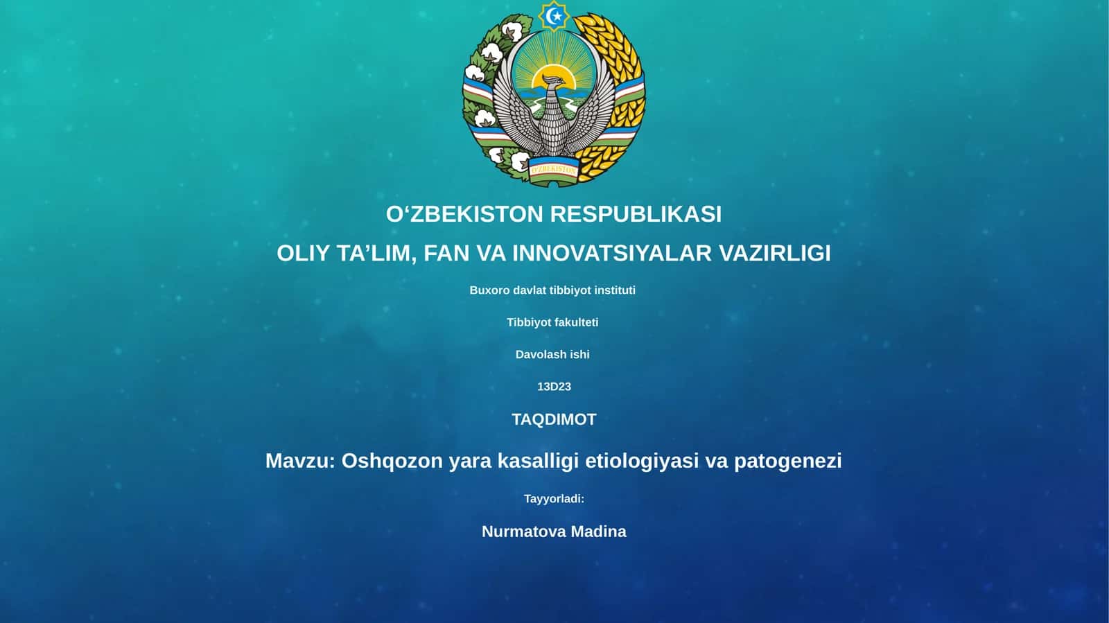 Oshqozon yara kasalligi etiologiyasi va patogenezi