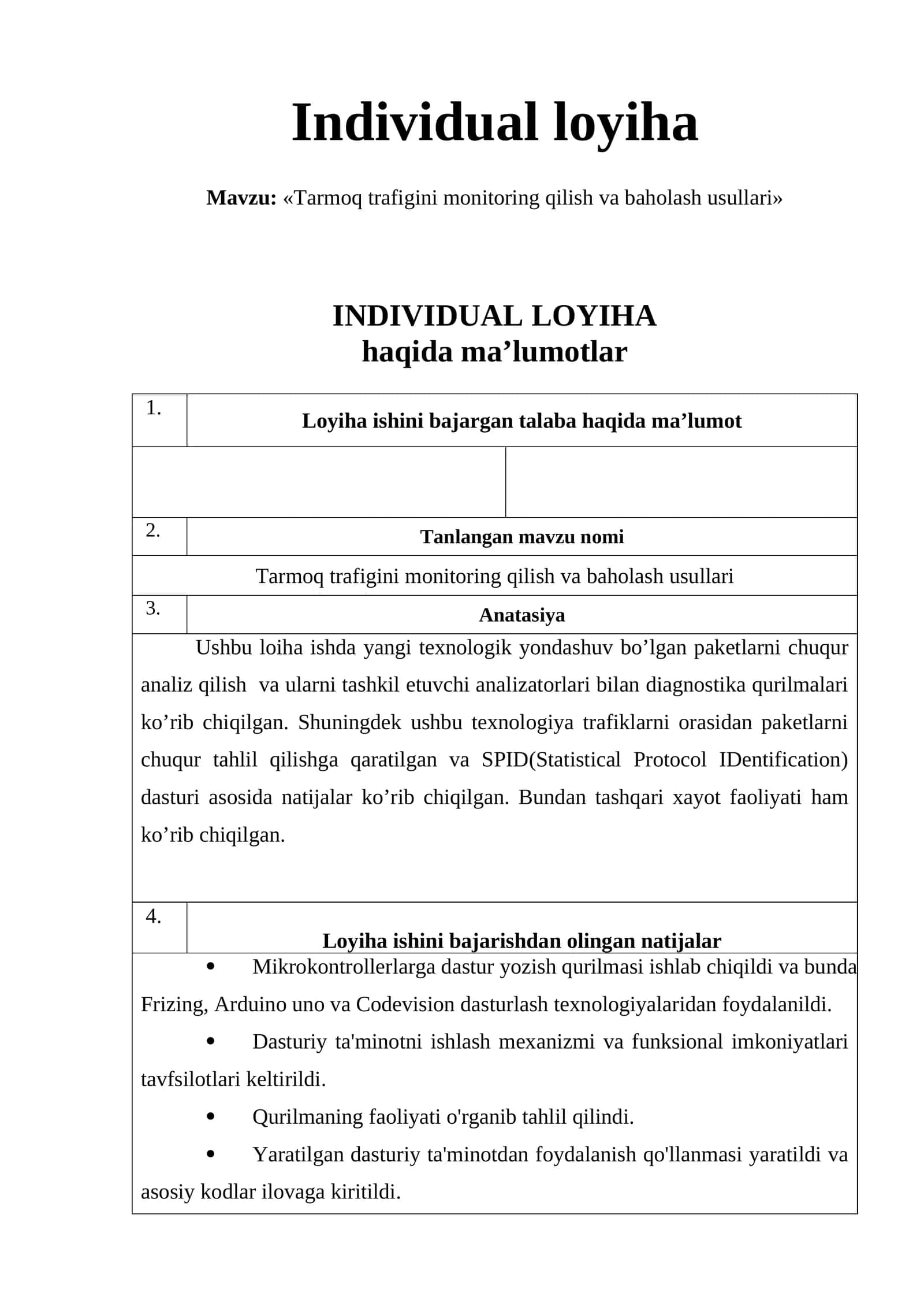 Tarmoq trafigini monitoring qilish va baholash usullari