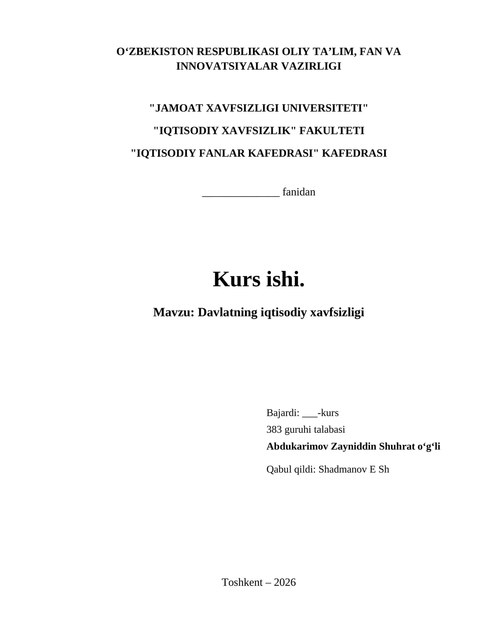 Davlatning iqtisodiy xavfsizligi