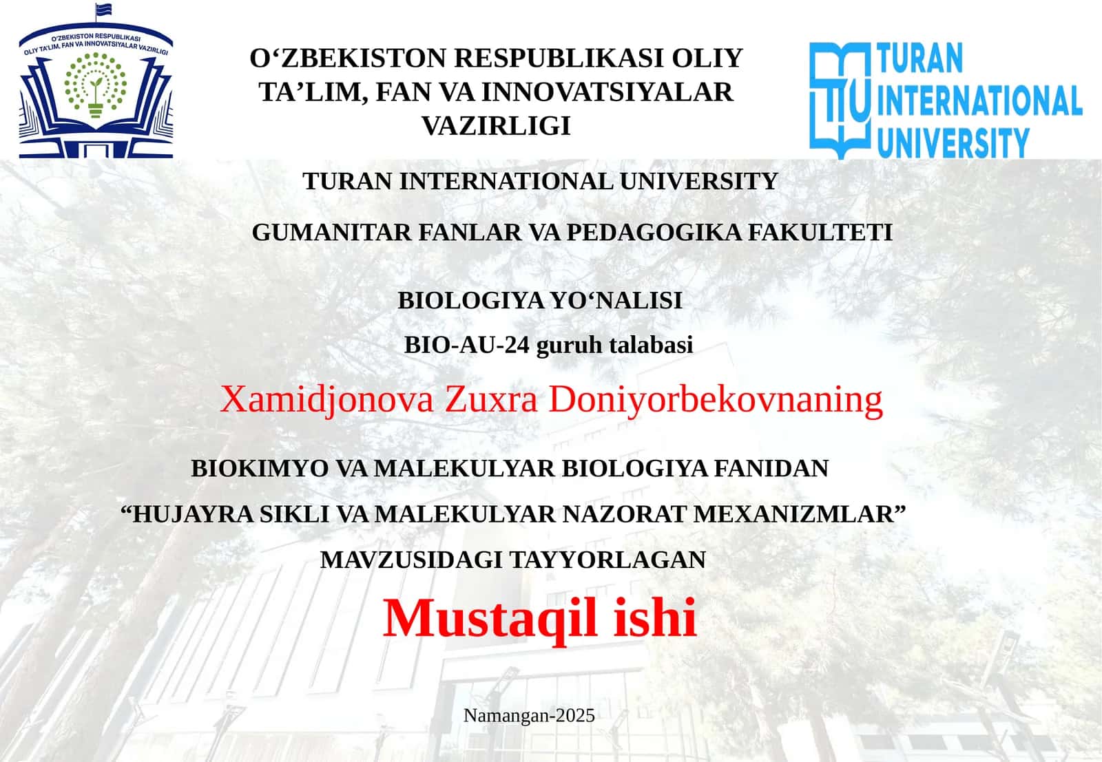 Hujayra sikli va malekulyar nazorat mexanizmlari
