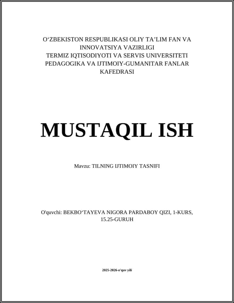 TILNING IJTIMOIY TASNIFI