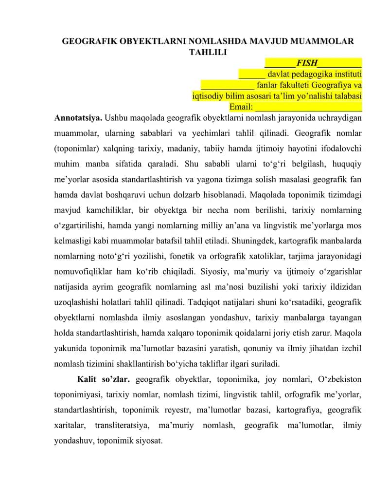 geografiya maqola tayyor