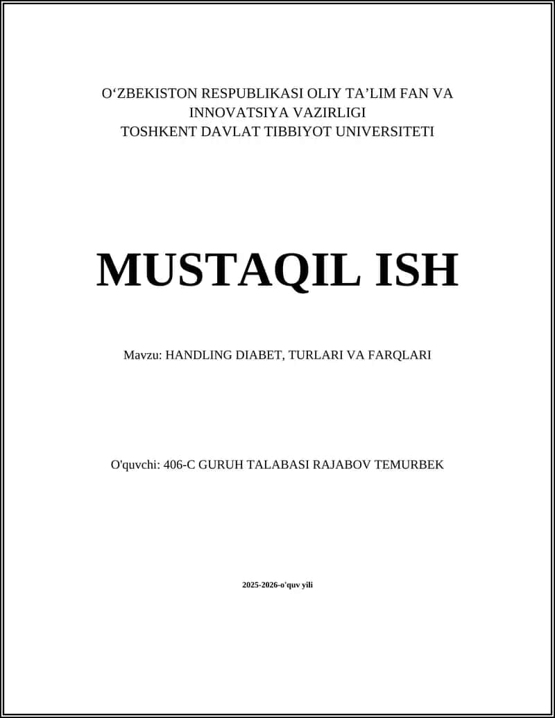 HANDLING DIABET, TURLARI VA FARQLARI