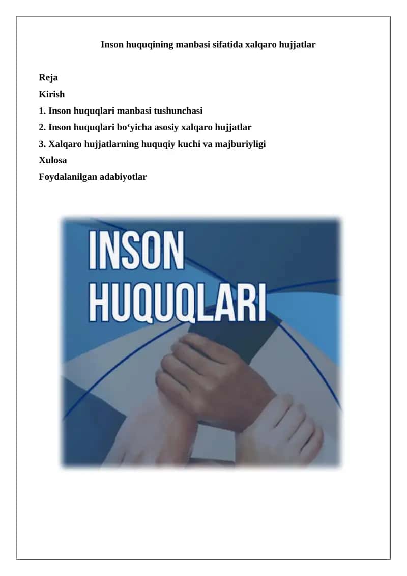 Inson huquqining manbasi sifatida xalqaro hujjatlar