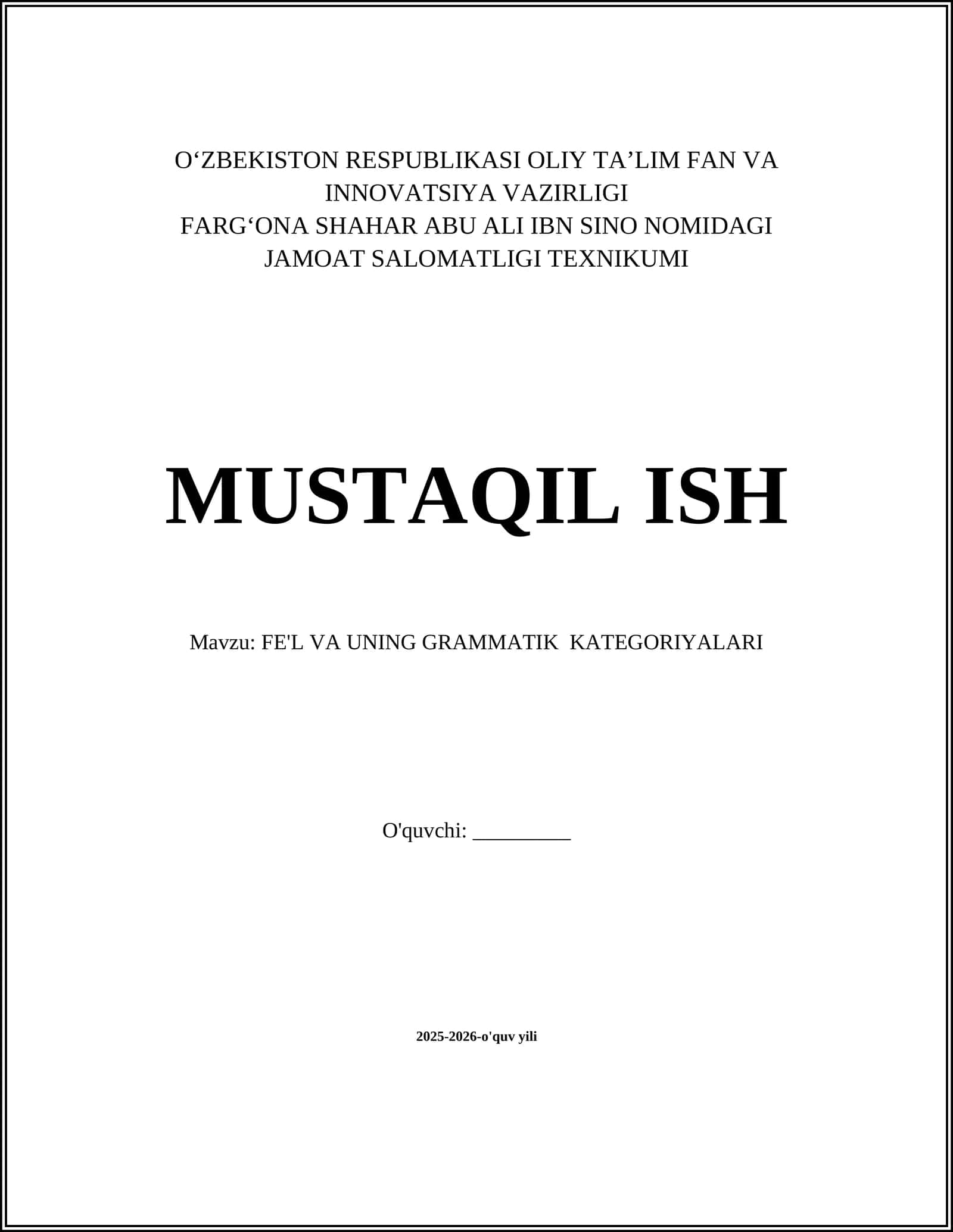 FE'L VA UNING GRAMMATIK KATEGORIYALARI