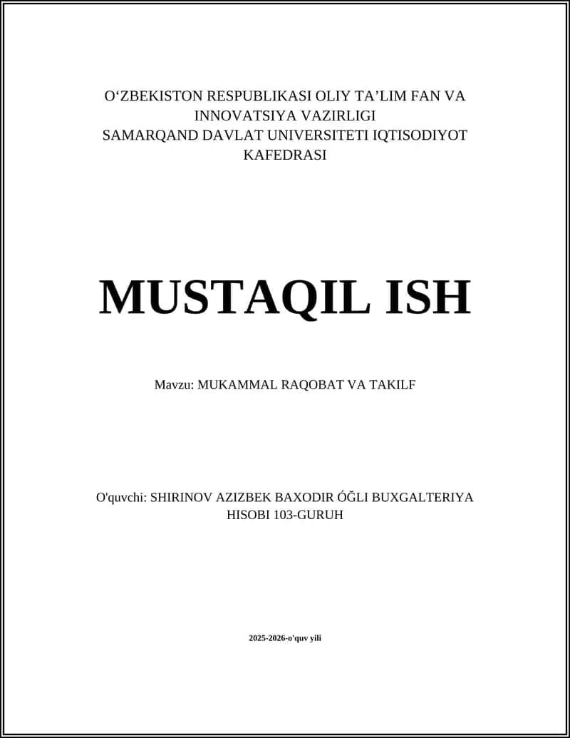 MUKAMMAL RAQOBAT VA TAKILF