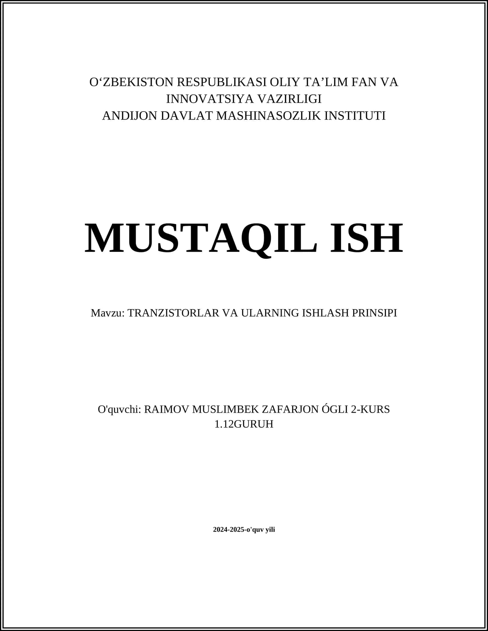 TRANZISTORLAR VA ULARNING ISHLASH PRINSIPI