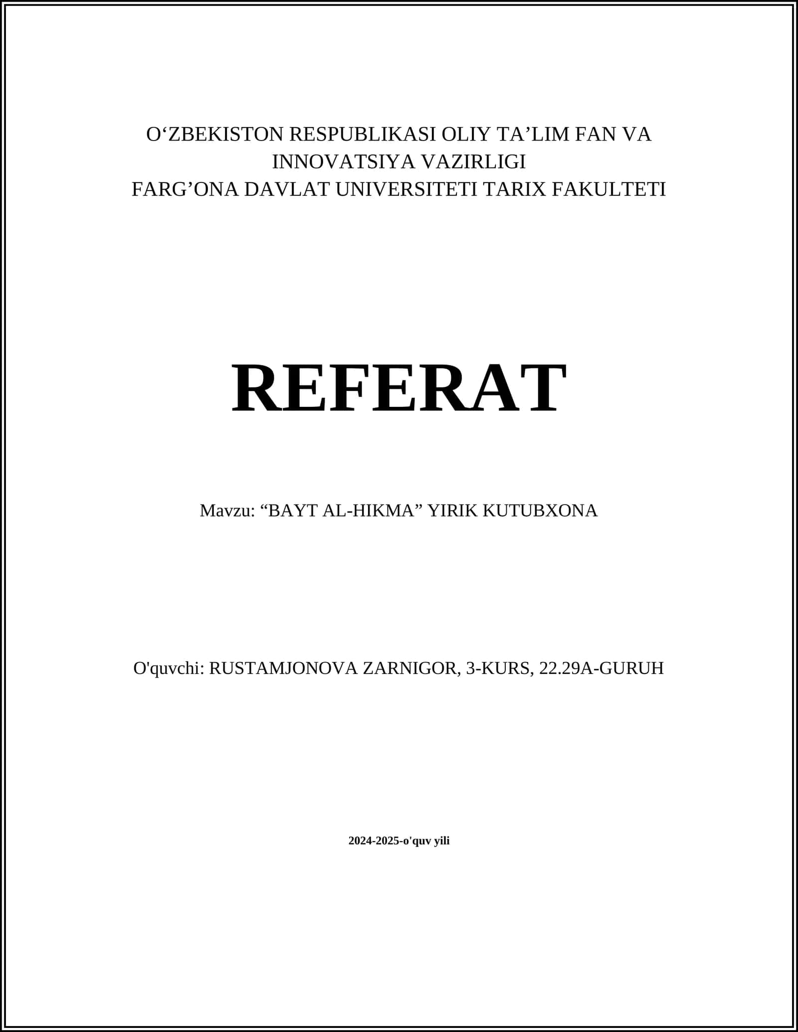 “BAYT AL-HIKMA” YIRIK KUTUBXONA