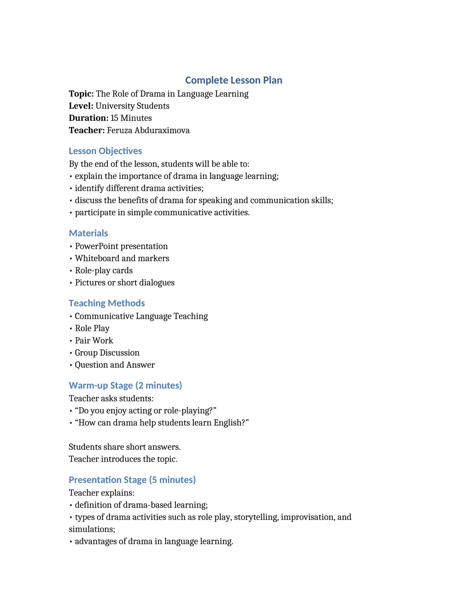 Complete Lesson Plan