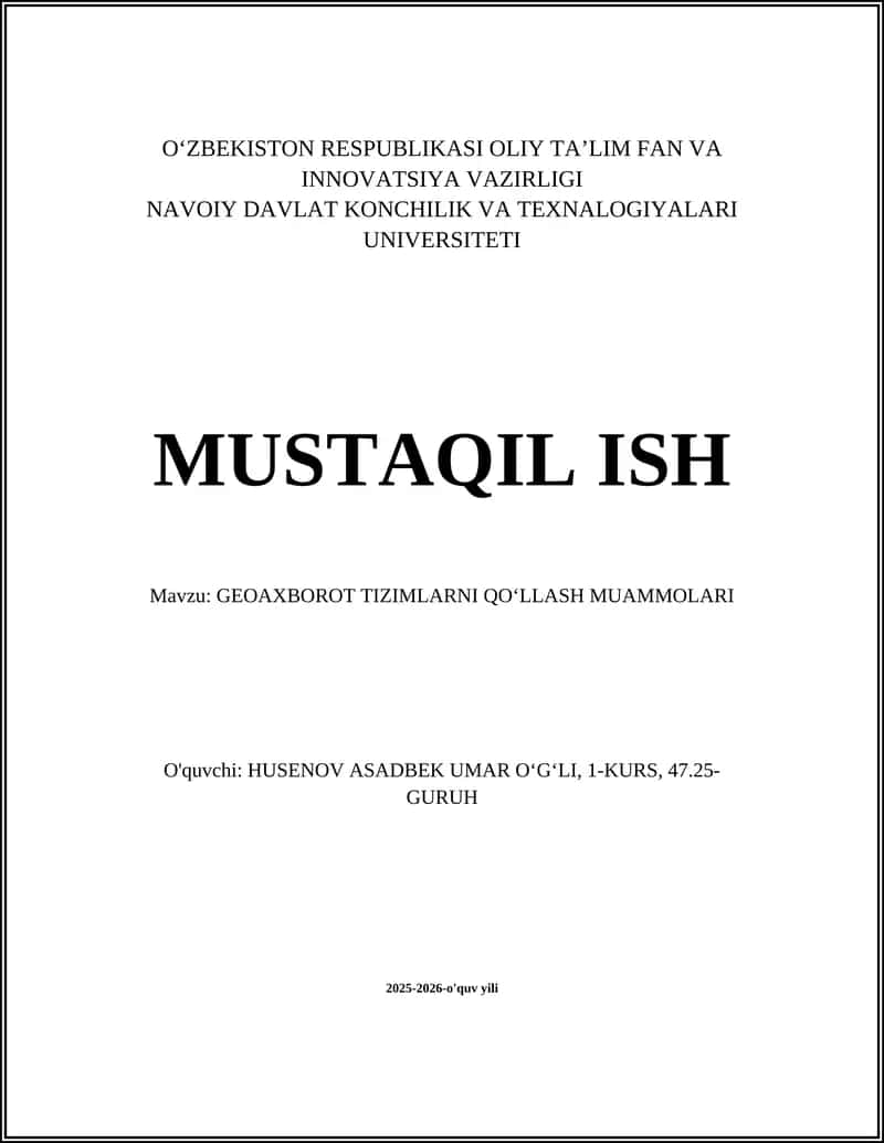 GEOAXBOROT TIZIMLARNI QOʻLLASH MUAMMOLARI