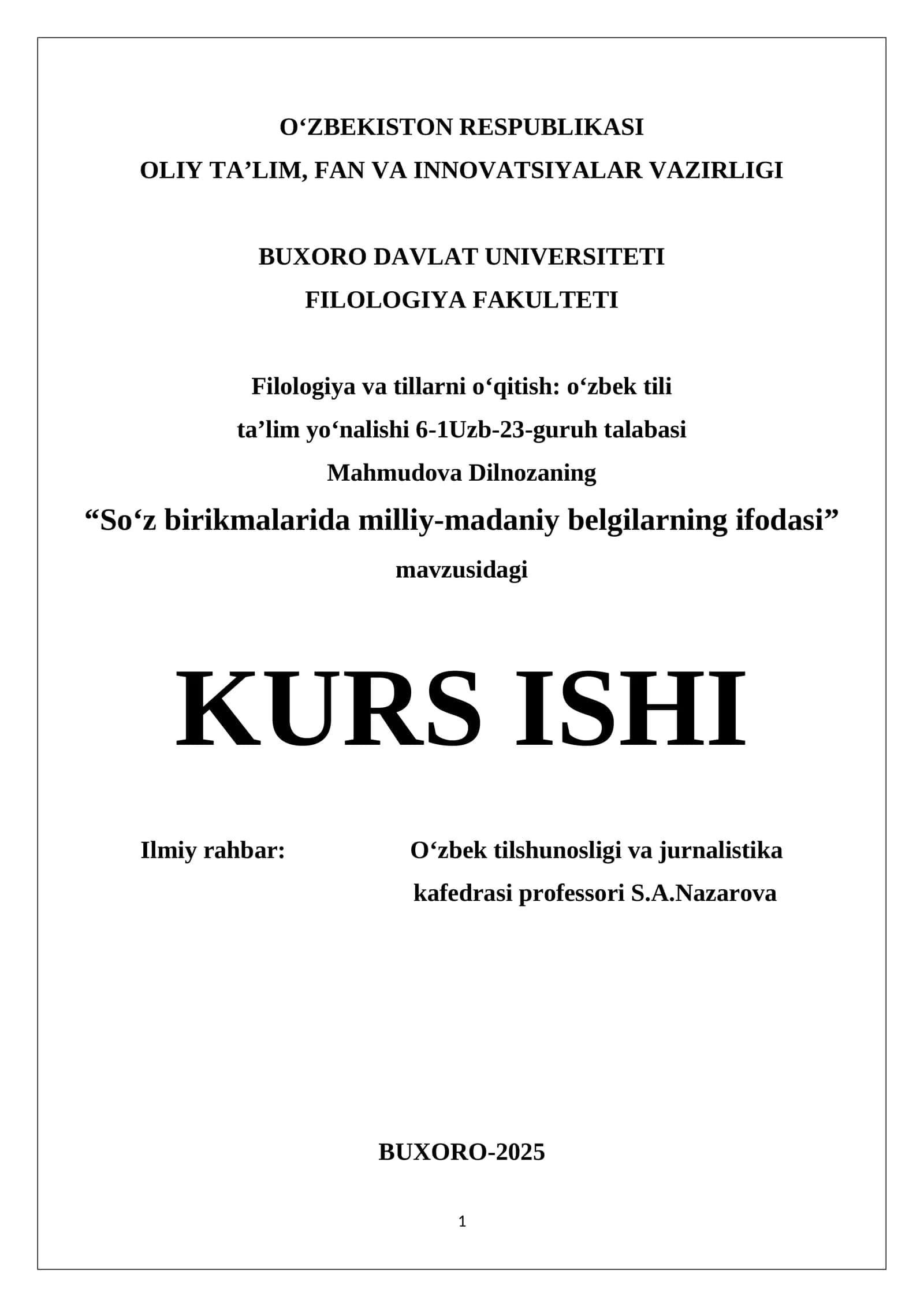 Soʻz birikmalarida milliy-madaniy belgilarning ifodasi