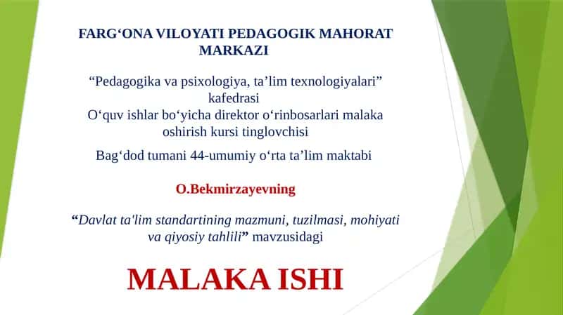 Davlat ta'lim standartlarining(DTS) mazmuni, tuzilmasi, mohiyati va qiyosiy tahlili