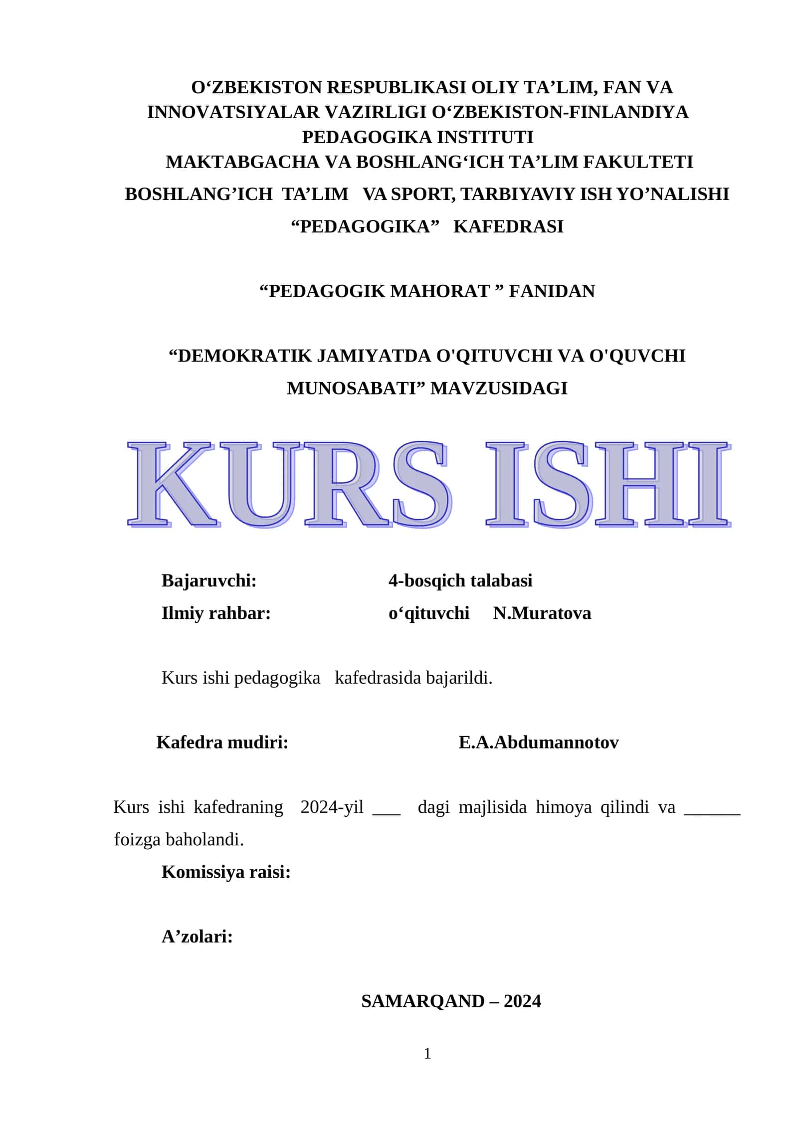 DEMOKRATIK JAMIYATDA O'QITUVCHI VA O'QUVCHI MUNOSABATI