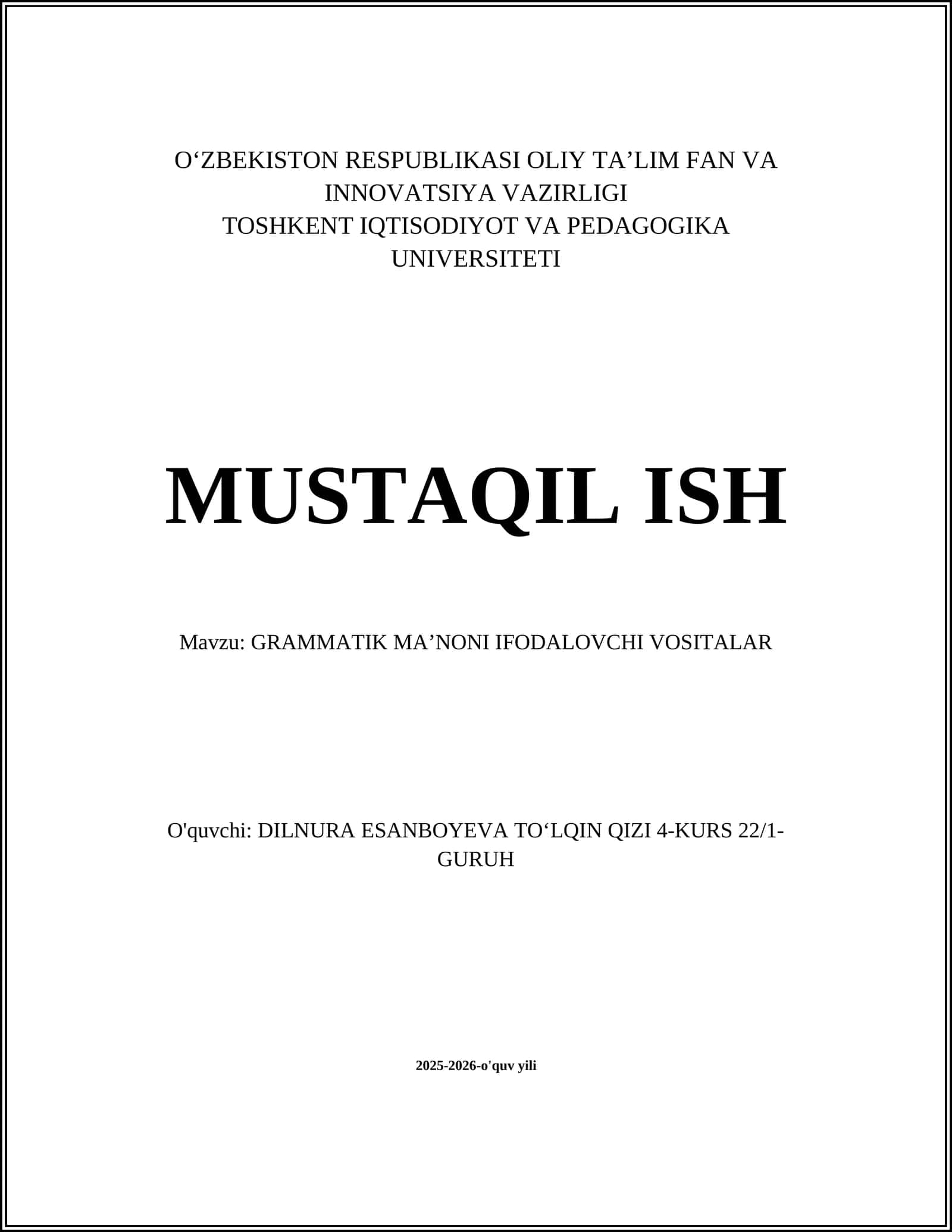 MORFE/GRAMMATIK MA'NONI IFODALOVCHI VOSITALAR