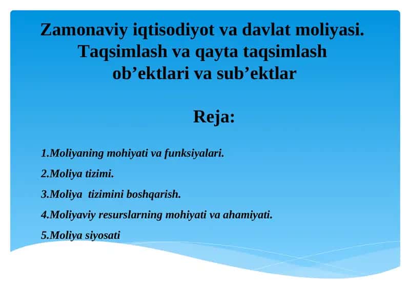 Zamonaviy iqtisodiyot va davlat moliyasi