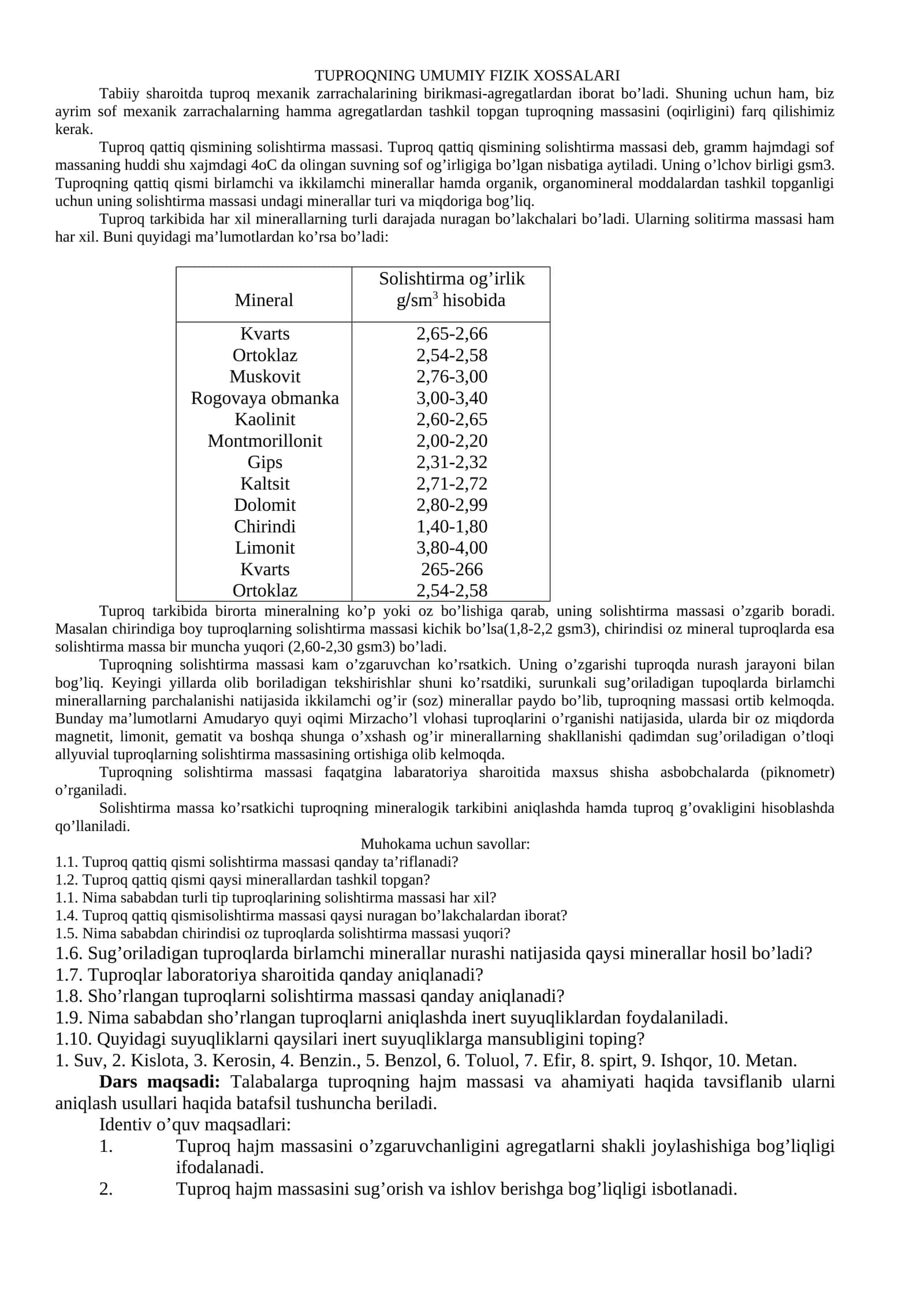 Tuproqning Umumiy Fizik Xossalari